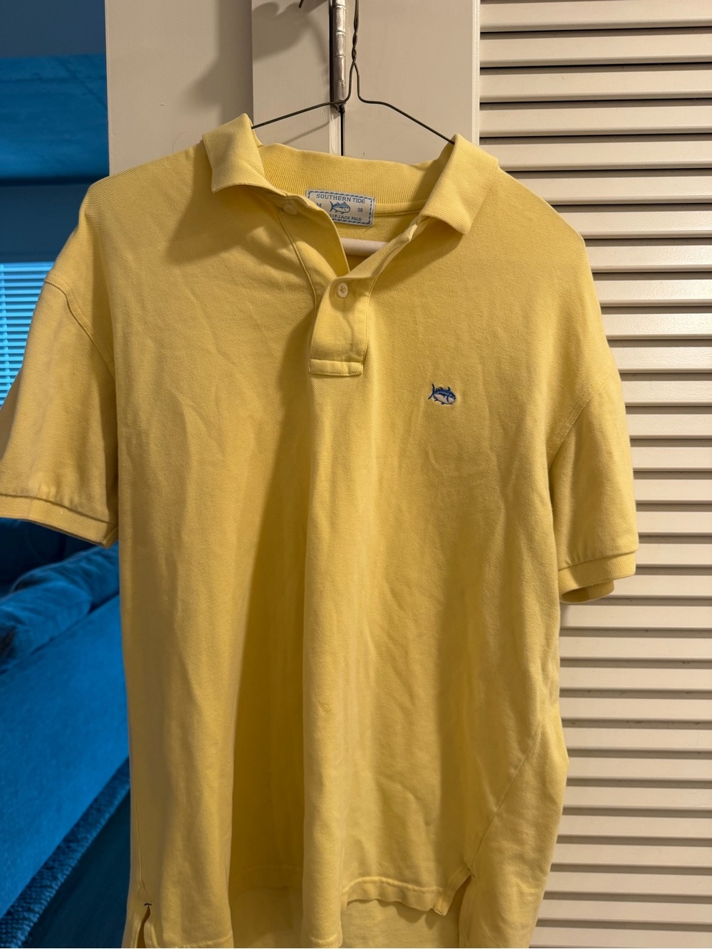 Southern Tide Yellow Men's Polo with Embroidered Fish